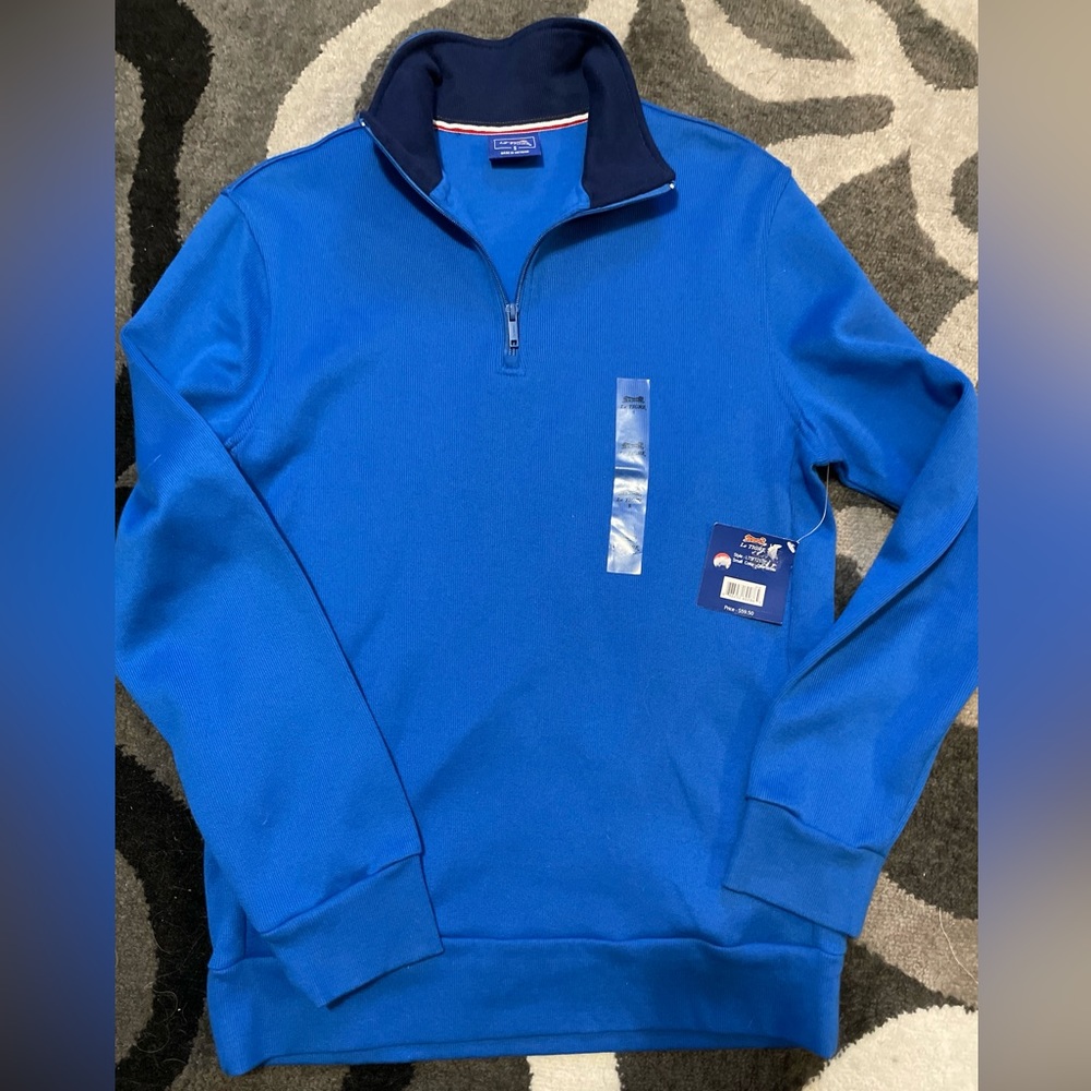 Le Tigre 1/4 Zip Up Sweatshirt
Mens Small Blue Knit Long Sleeve W/ Pockets NEW